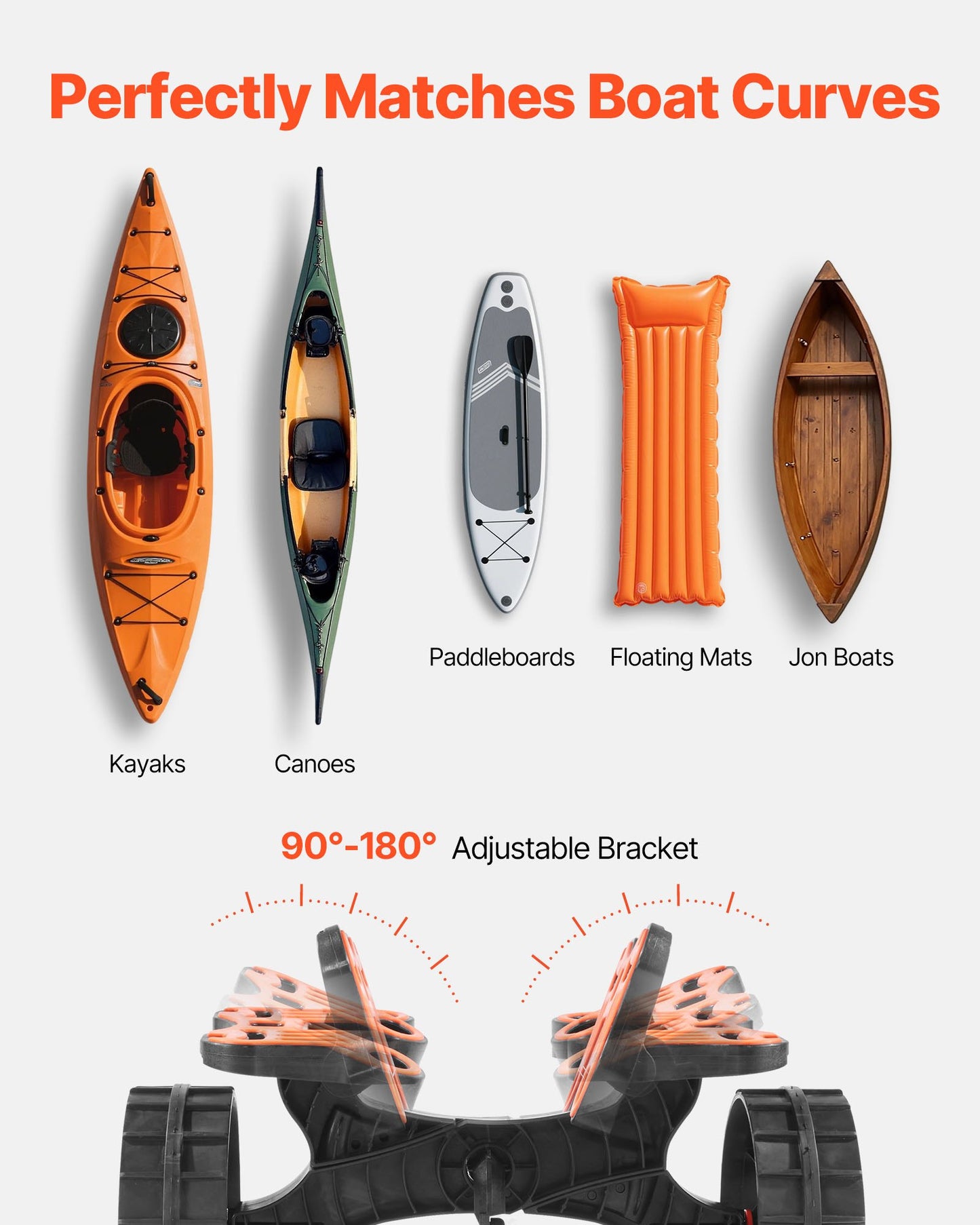 Kajakvagn, 136,1 kg lastkapacitet, hopfällbar kajakvagn med 25,4 cm massiva gummidäck och 1 spärrrem, paddelbrädevagn för att bära kajaker, kanoter, paddelbrädor, flytmattor, Jon Boats