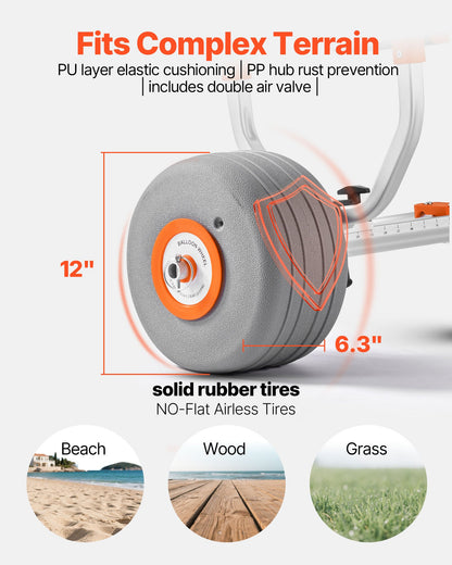 Kajakvagn, 158,8 kg lastkapacitet, kajakvagn med 30,5 cm uppblåsbara PU-däck och 2 remmar, monteras och demonteras inom några sekunder, paddelbrädevagn för att bära kajaker och kanoter