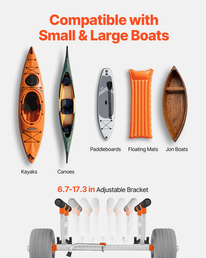 Kayak Cart, 158.8 kg Load Capacity, Kayak Trolley with 30.5 cm Inflatable PU Tires & 2 Straps, Assembles & Disassembles Within Seconds, Paddle Board Trolley for Carrying Kayaks and Canoes