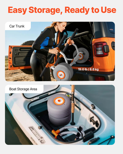 Kajakvagn, 158,8 kg lastkapacitet, kajakvagn med 30,5 cm uppblåsbara PU-däck och 2 remmar, monteras och demonteras inom några sekunder, paddelbrädevagn för att bära kajaker och kanoter