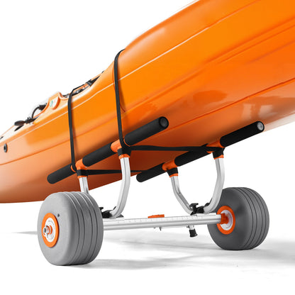 Kajakvagn, 158,8 kg lastkapacitet, kajakvagn med 30,5 cm uppblåsbara PU-däck och 2 remmar, monteras och demonteras inom några sekunder, paddelbrädevagn för att bära kajaker och kanoter