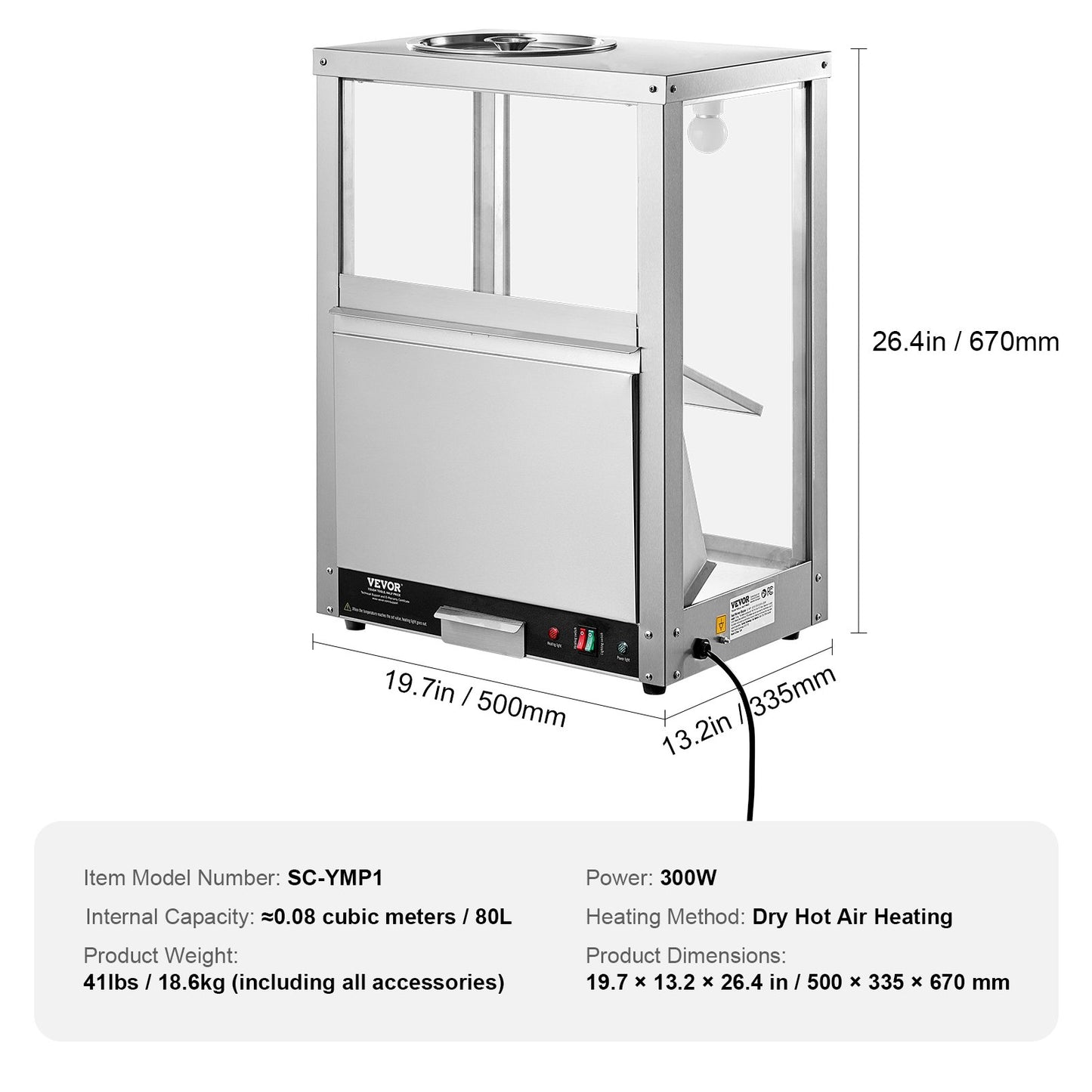Kommersiell nachochipsvärmare, 80L chipsvärmare med värmebas och värmelampa, nachomaskin med avböjningsplatta, rostfritt stål, för nachochips, popcorn, potatischips, jordnötter