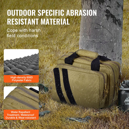 Range Bag for 2 Pistols, Tactical Gun Bag with 2 Built-in Removable Pistol Bags & 6 Detachable Magazines, Gun Range Bag for Outdoor Hunting Shooting, Lockable Carrying Handgun Bag Case, Brown