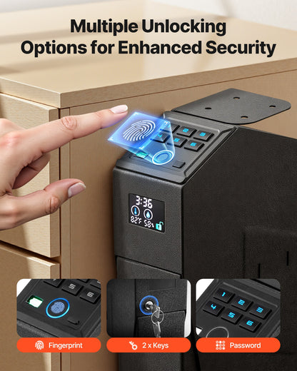Gun Safe, Slider Handgun Gun Safe with Screen, Fingerprint/Password/Key, 3-Way Quick Access Firearm Case Box with LED for 1 Pistol & Magazine, Mounted Gun Box for Nightstand Bedside Desk Car