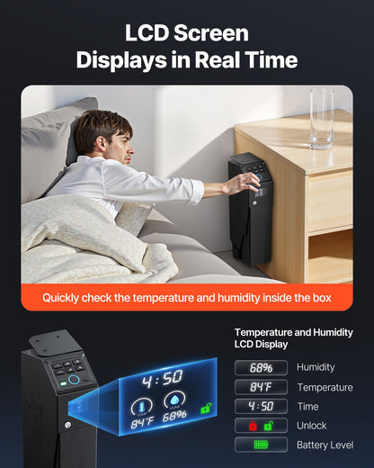 Gun Safe, Slider Handgun Gun Safe with Screen, Fingerprint/Password/Key, 3-Way Quick Access Firearm Case Box with LED for 1 Pistol & Magazine, Mounted Gun Box for Nightstand Bedside Desk Car