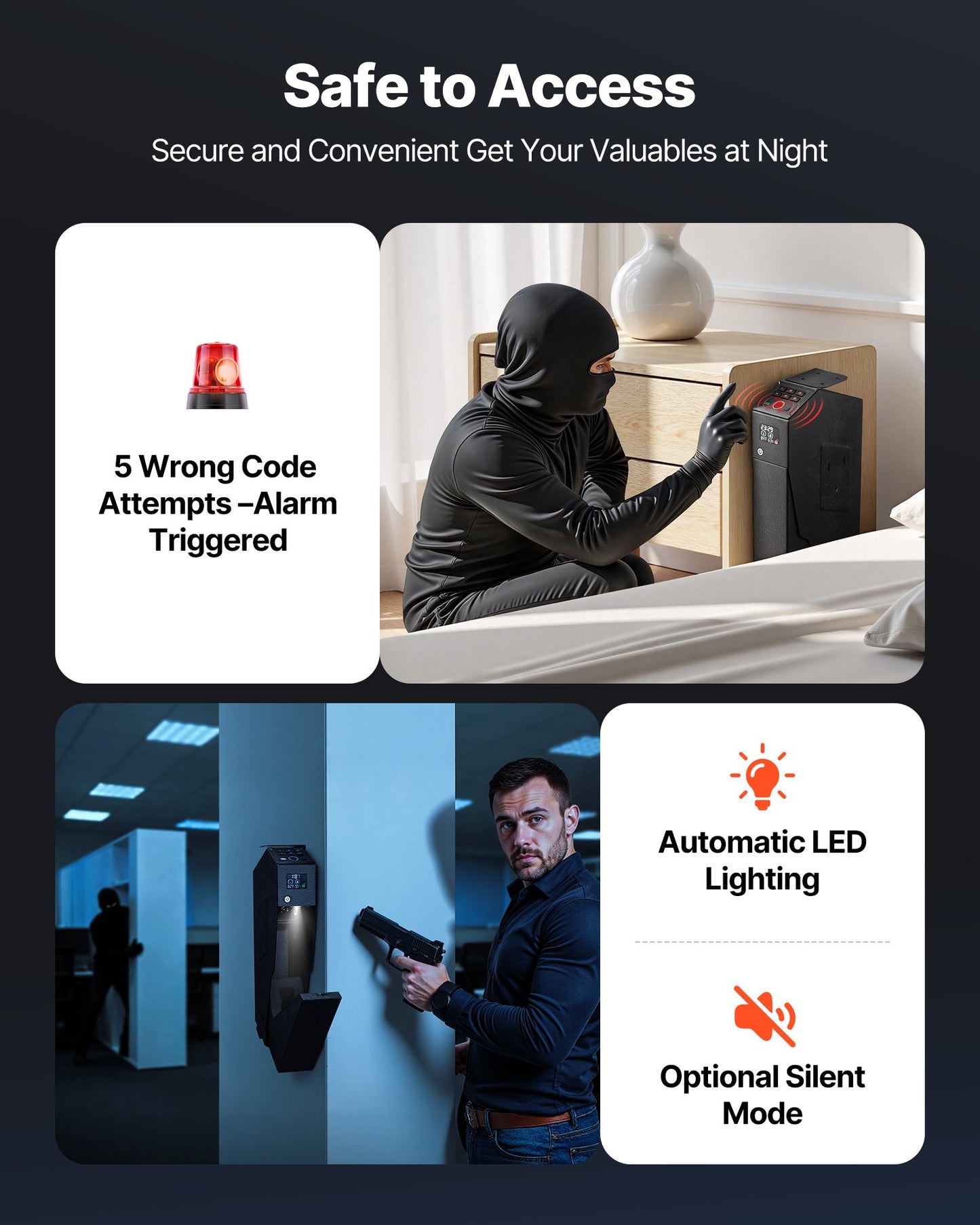 Gun Safe, Slider Handgun Gun Safe with Screen, Fingerprint/Password/Key, 3-Way Quick Access Firearm Case Box with LED for 1 Pistol & Magazine, Mounted Gun Box for Nightstand Bedside Desk Car