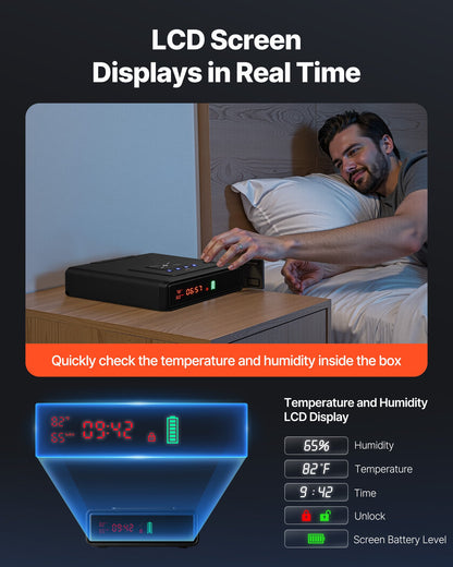 Gun Safe, Pistol Handgun Drawer Safe with Fingerprint/Password/Key, 3-Way Quick Access Firearm Case Drawer with Screen for 2 Pistols & Magazines, Wireless Charging, for Desk Bedside Nightstand