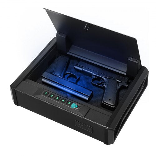 Vapenskåp, Robust vapenskåp med fingeravtryck/lösenord/nyckel, 3-vägs snabb åtkomst för vapen med belysning för 2 pistoler och 2 magasin, Pistolvapenlåda för nattduksbord, sängbord, bil