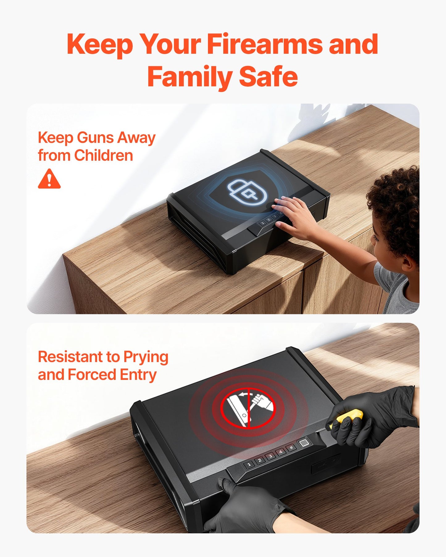 Vapenskåp, Robust vapenskåp med fingeravtryck/lösenord/nyckel, 3-vägs snabb åtkomst för vapen med belysning för 2 pistoler och 2 magasin, Pistolvapenlåda för nattduksbord, sängbord, bil