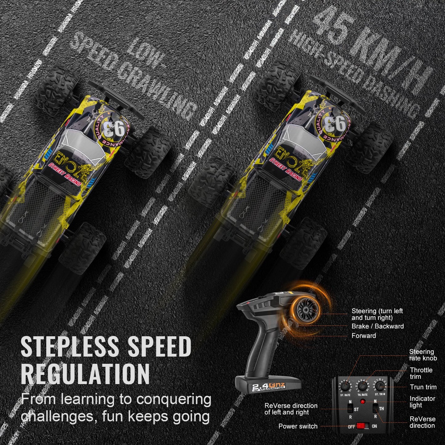 Remote Control Car, 1:18 Scale RC Car for Kids, All Terrain 4WD Off-Road Truck with 45° Wheelie & Adjustable Speed, 45 km/h High-Speed Hobby RC Racing Car Toy, Ideal Gift for 8+ Year Kids, IPX4