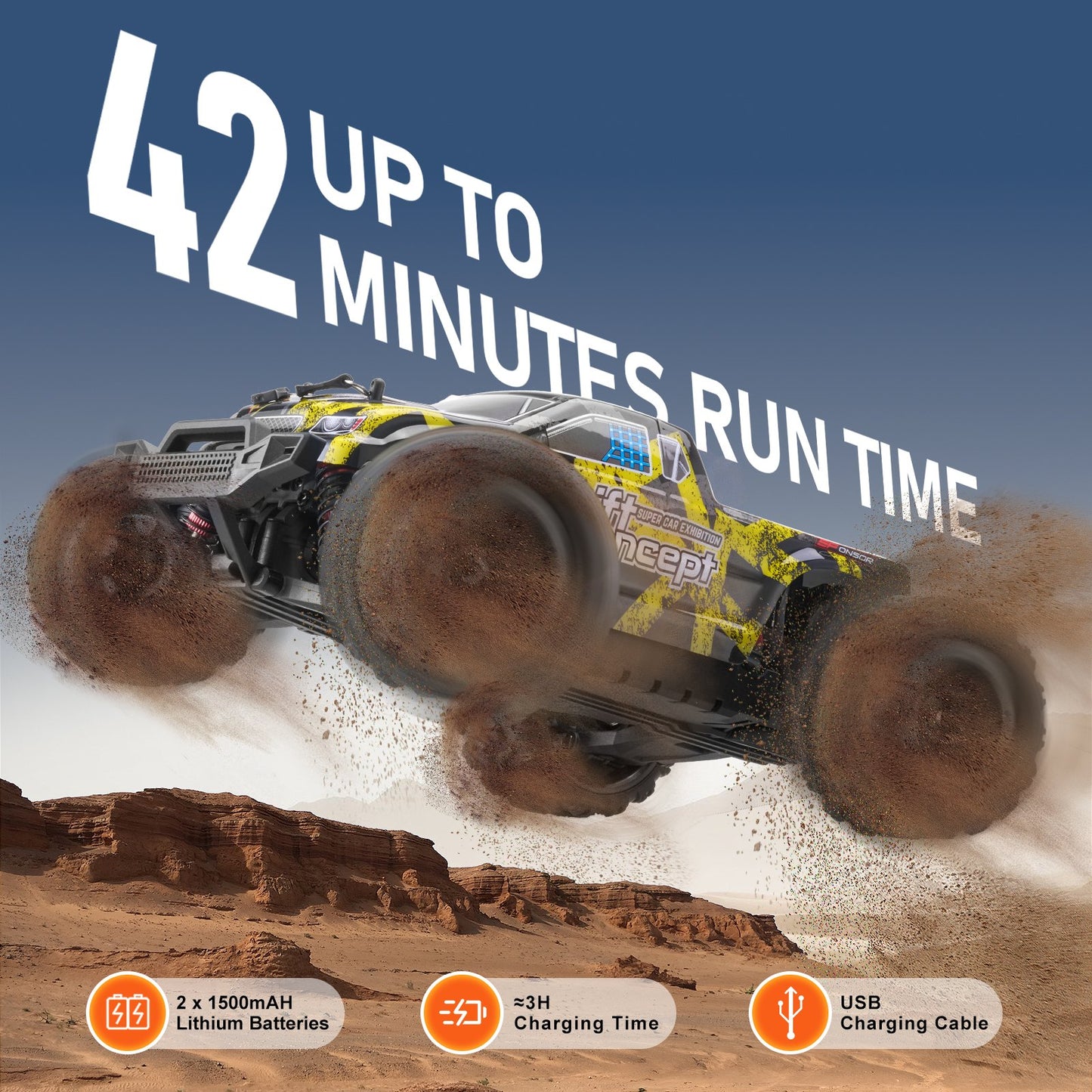 Fjärrstyrd bil, skala 1:18, RC-bil för barn, terränggående fyrhjulsdrift med 45° ratt och justerbar hastighet, 45 km/h höghastighets hobby-RC-racerbilleksak, perfekt present för barn från 8 år, IPX4