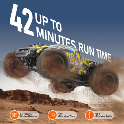 Fjärrstyrd bil, skala 1:18, RC-bil för barn, terränggående fyrhjulsdrift med 45° ratt och justerbar hastighet, 45 km/h höghastighets hobby-RC-racerbilleksak, perfekt present för barn från 8 år, IPX4