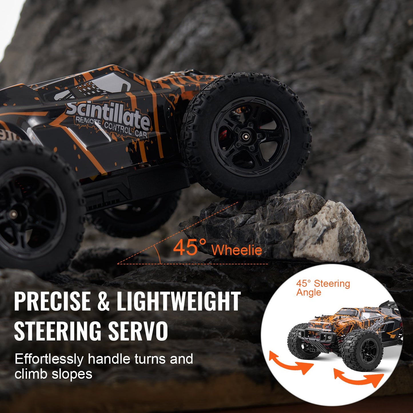 Remote Control Car, 1:10 Scale RC Car for Kids, All Terrain 4WD Off-Road Truck with 45° Wheelie & Adjustable Speed, 50 km/h High-Speed Hobby RC Racing Car Toy, Ideal Gift for 8+ Year Kids, IPX4