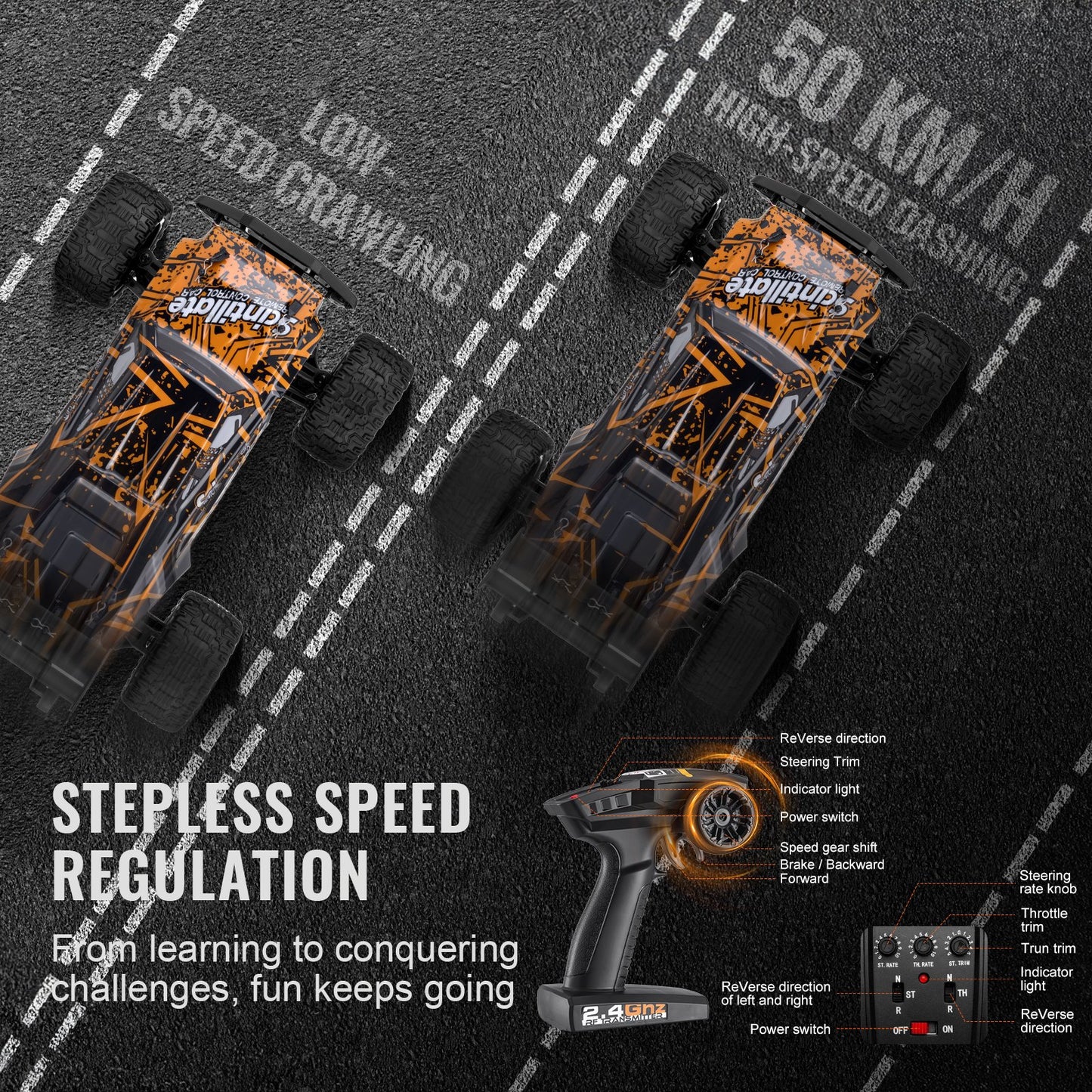 Remote Control Car, 1:10 Scale RC Car for Kids, All Terrain 4WD Off-Road Truck with 45° Wheelie & Adjustable Speed, 50 km/h High-Speed Hobby RC Racing Car Toy, Ideal Gift for 8+ Year Kids, IPX4