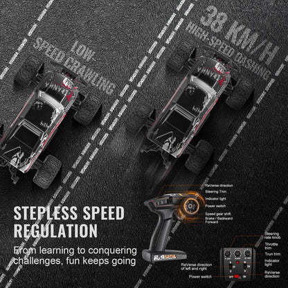 Remote Control Car, 1:10 Scale RC Car for Kids, All Terrain 4WD Off-Road Monster Truck with 45° Wheelie & 2 Batteries, 38 km/h High Speed Hobby Racing Car - Ideal Gift for 8+ Years Kids, IPX4