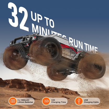 Remote Control Car, 1:10 Scale RC Car for Kids, All Terrain 4WD Off-Road Monster Truck with 45° Wheelie & 2 Batteries, 38 km/h High Speed Hobby Racing Car - Ideal Gift for 8+ Years Kids, IPX4