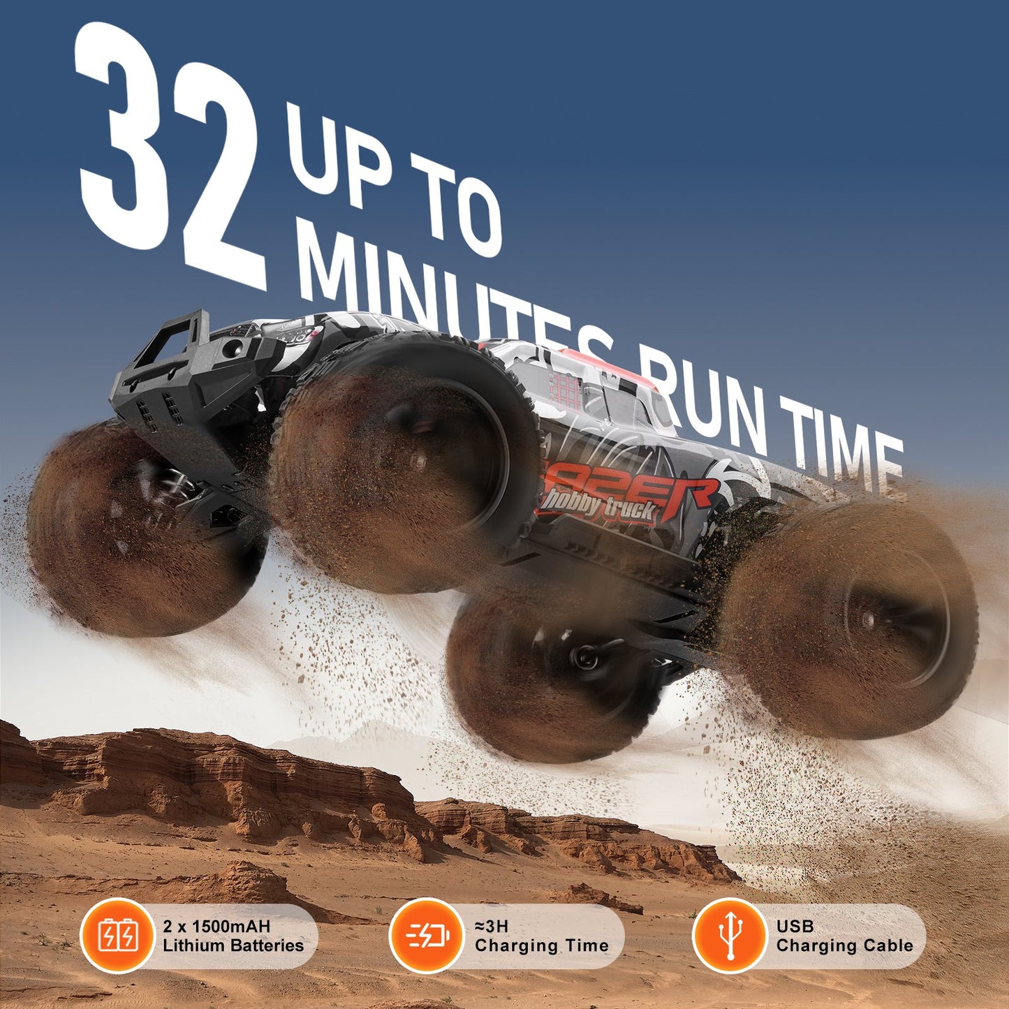 Remote Control Car, 1:14 Scale RC Car for Kids, All Terrain 4WD Off-Road Monster Truck with 45° Wheelie & 2 Batteries, 38 km/h High Speed Hobby Racing Car - Ideal Gift for 8+ Years Kids