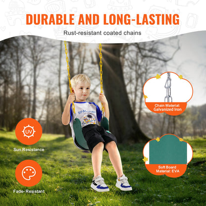 2-Pack Swing Seats, with 66 Inch Coated Chains and Snap Hooks, Support 300 lbs Swings Replacement for Outdoor Swing Set, Swing Set Accessories for Kids, for Outdoor and Indoor Use, Green