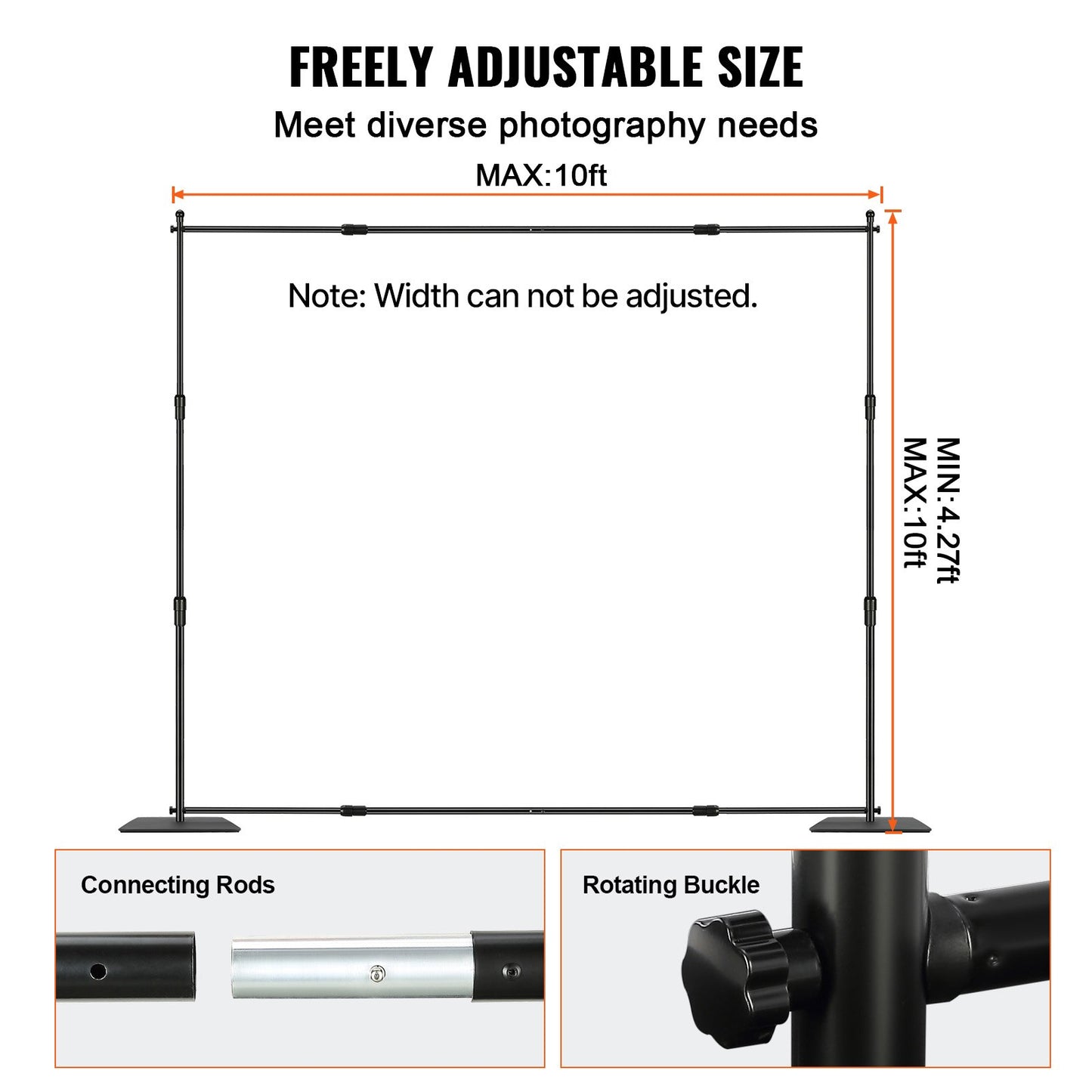 304,8 x 304,8 cm rör- och draperisats, kraftigt bakgrundsstativ med kolstålsbas, justerbart bakgrundsstöd med 6 klämmor och en bärväska för bröllop, fest, evenemang, fotografering och utställning