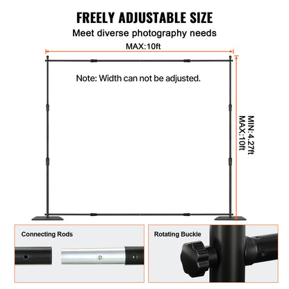 304,8 x 304,8 cm rör- och draperisats, kraftigt bakgrundsstativ med kolstålsbas, justerbart bakgrundsstöd med 6 klämmor och en bärväska för bröllop, fest, evenemang, fotografering och utställning