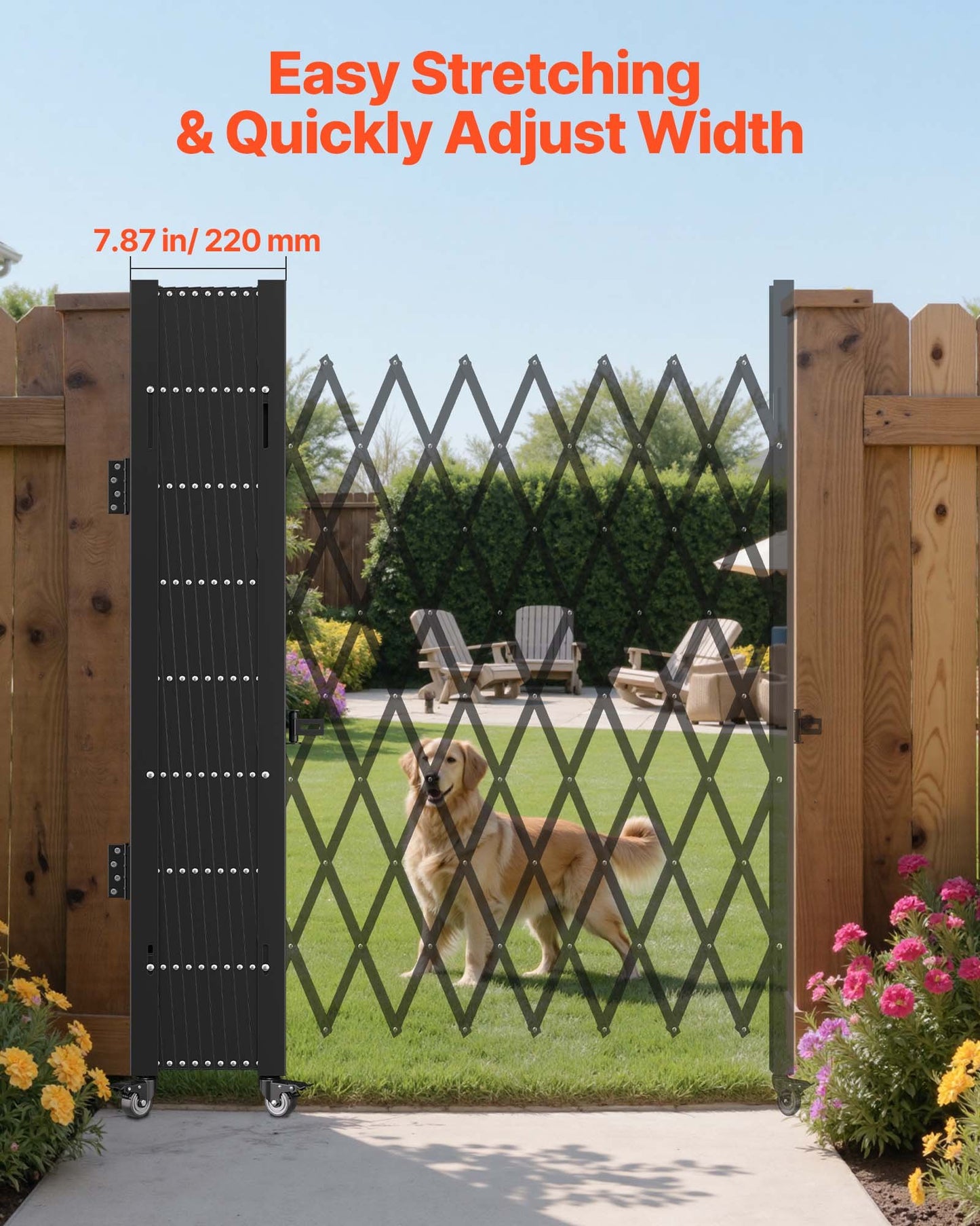 Single Folding Security Gate, 198 cm H x 229 cm W Folding Door Gate, Steel Accordion Security Gate, Flexible Expanding Security Gate, 360° Rolling Barricade Gate, Scissor Gate/Door with Padloc