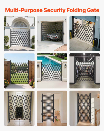 Single Folding Security Gate, 198 cm H x 229 cm W Folding Door Gate, Steel Accordion Security Gate, Flexible Expanding Security Gate, 360° Rolling Barricade Gate, Scissor Gate/Door with Padloc