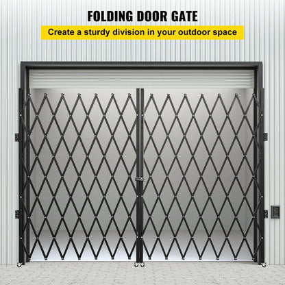 Double Folding Security Gate, 382 × 214 cm(W × H) W Folding Door Gate, Steel Accordion Security Gate, Flexible Expanding Security Gate, 360° Rolling Barricade Gate, Scissor Gate or Door with Keys