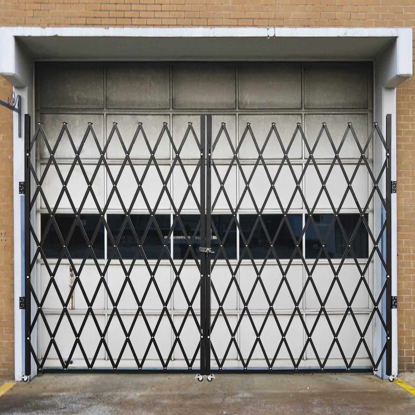 Double Folding Security Gate, 382 × 214 cm(W × H) W Folding Door Gate, Steel Accordion Security Gate, Flexible Expanding Security Gate, 360° Rolling Barricade Gate, Scissor Gate or Door with Keys
