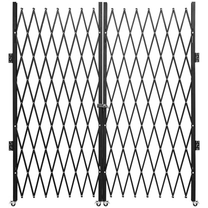 Double Folding Security Gate, 382 × 214 cm(W × H) W Folding Door Gate, Steel Accordion Security Gate, Flexible Expanding Security Gate, 360° Rolling Barricade Gate, Scissor Gate or Door with Keys