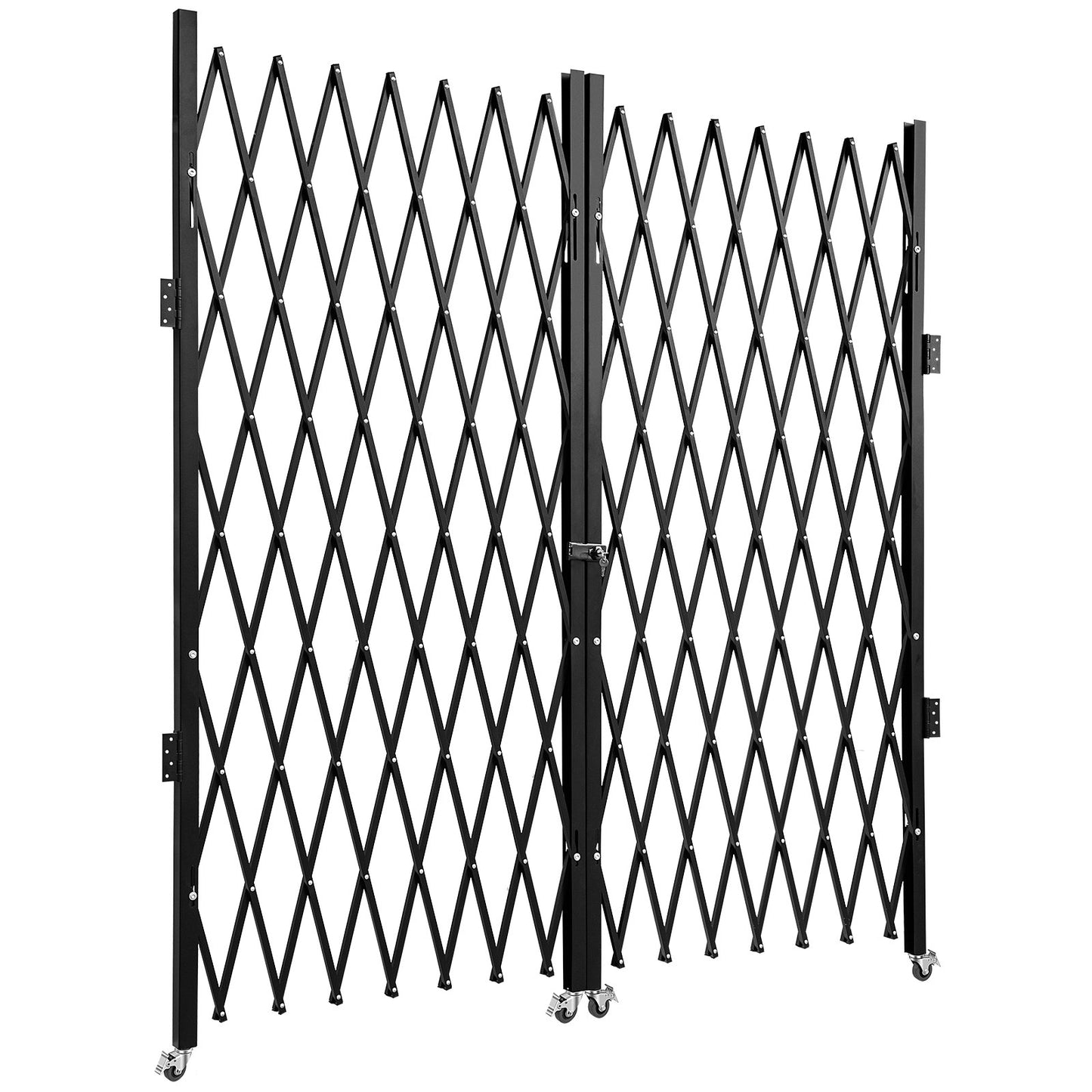Double Folding Security Gate, 382 × 214 cm(W × H) W Folding Door Gate, Steel Accordion Security Gate, Flexible Expanding Security Gate, 360° Rolling Barricade Gate, Scissor Gate or Door with Keys
