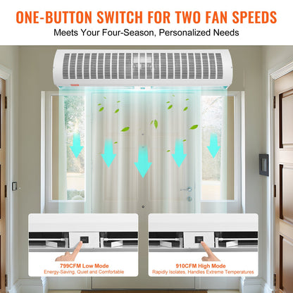 1,2 m kommersiell inomhusluftridå Super Power 2 hastigheter 2802 m³/h, UL-certifierad väggmonterad luftridå för dörrar, inomhusfläkt över dörren med kraftig gränsbrytare, enkel att installera ouppvärmd