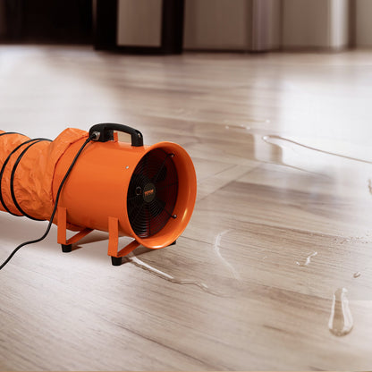 30,5 cm bärbar fläkt, 2 hastigheter 2894 CFM höghastighets industriell fläkt med 10 m flexibel slang, axial frånluftsfläkt för källare, verkstäder, lager, orange