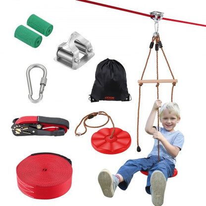 Zipline Kit for Kids and Adult, 65 ft Zip Line Kits Up to 500 lb, Backyard Outdoor Quick Setup Zipline, Playground Entertainment with Zipline, Nylon Safety Harness, Seat, and Handlebar