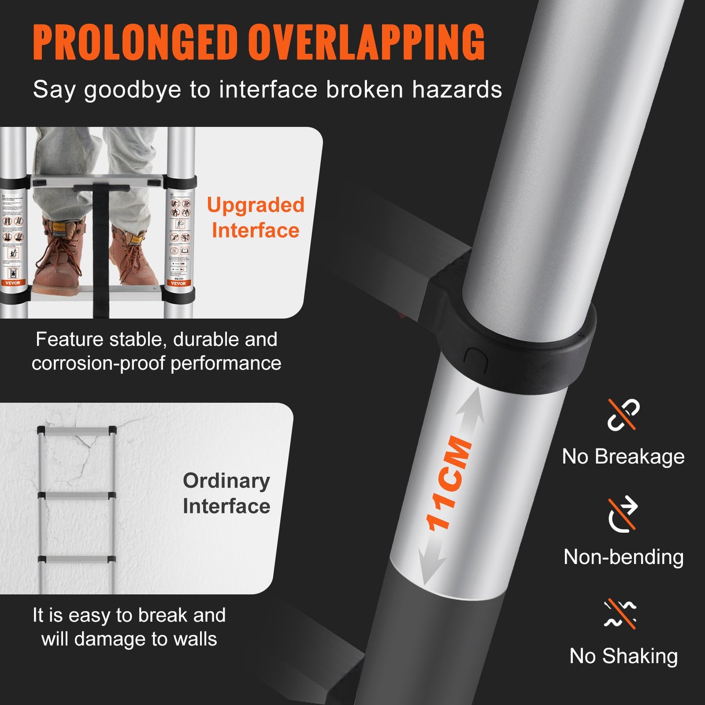 Telescoping Ladder Aluminum Extension Step 381 cm Multi-purpose Portable