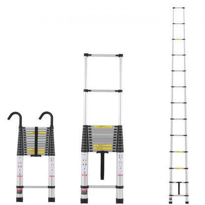 Telescoping Ladder, 16.4FT Aluminum Lightweight Extension Ladder, Multi-button Retraction Collapsible Ladder, 375 LBS Capacity with Non-slip Feet, Portable Compact Ladders for Home, RV, Loft