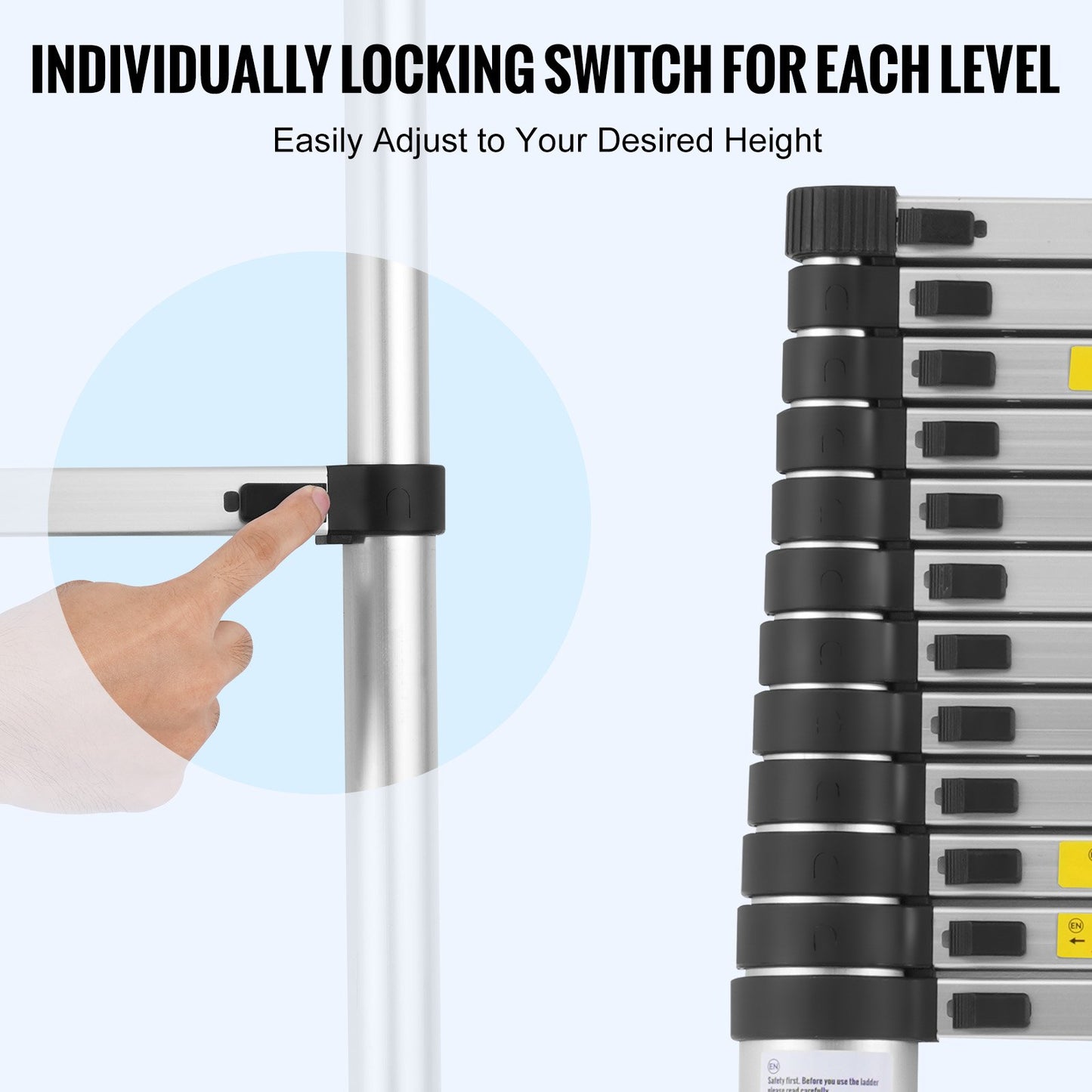 Telescoping Ladder, 16.4FT Aluminum Lightweight Extension Ladder, Multi-button Retraction Collapsible Ladder, 375 LBS Capacity with Non-slip Feet, Portable Compact Ladders for Home, RV, Loft