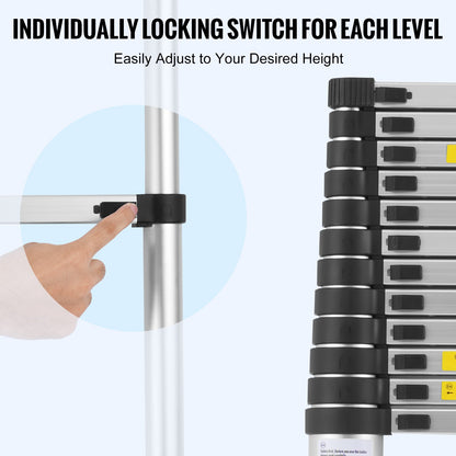 Telescoping Ladder, 16.4FT Aluminum Lightweight Extension Ladder, Multi-button Retraction Collapsible Ladder, 375 LBS Capacity with Non-slip Feet, Portable Compact Ladders for Home, RV, Loft