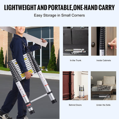 Telescoping Ladder, 16.4FT Aluminum Lightweight Extension Ladder, Multi-button Retraction Collapsible Ladder, 375 LBS Capacity with Non-slip Feet, Portable Compact Ladders for Home, RV, Loft