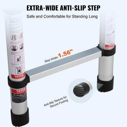 Telescoping Ladder, 8.5FT Aluminum Lightweight Extension Ladder, One-button Retraction Collapsible Ladder, 375 LBS Capacity with Non-slip Feet, Portable Compact Ladders for Home, RV, Loft