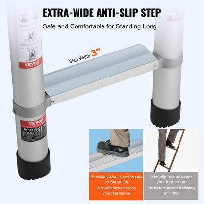 Telescoping Ladder, 16.5FT Aluminum Lightweight Extension Ladder, Multi-button Retraction Collapsible Ladder, 419 LBS Capacity with Non-slip Feet, Portable Compact Ladders for Home, RV, Loft