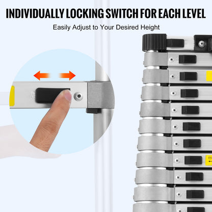 Telescoping Ladder, 16.5FT Aluminum Lightweight Extension Ladder, Multi-button Retraction Collapsible Ladder, 419 LBS Capacity with Non-slip Feet, Portable Compact Ladders for Home, RV, Loft