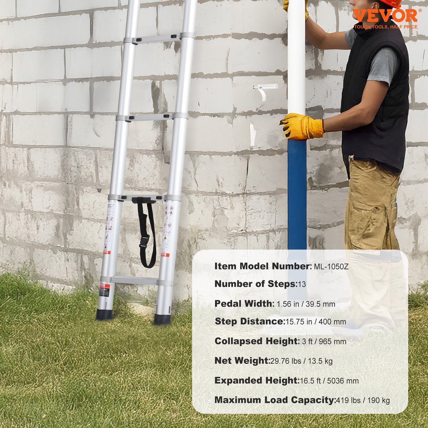 Telescoping Ladder, 16.5FT Aluminum Lightweight Extension Ladder, Multi-button Retraction Collapsible Ladder, 419 LBS Capacity with Non-slip Feet, Portable Compact Ladders for Home, RV, Loft