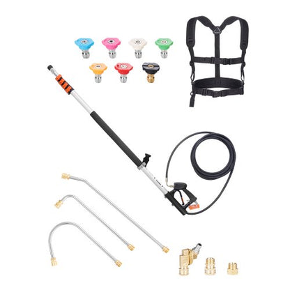 Pressure Washer Telescoping Wand, 24 ft, 4000 psi, Telescopic Spray Wand with Power Washer Extension Wands, Gutter Cleaner, Pivoting Coupler, 7 Spray Nozzle Tips and Adjustable Support Harness
