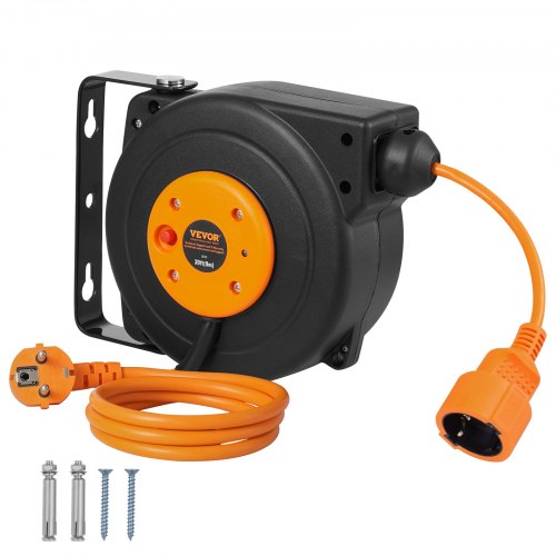 Retractable Extension Cord Reel, 29.53 ft / 9 m, 1000W Heavy Duty Retractable Power Cord with 3.28 ft / 1 m Lead-in Cord Overheat Protection Adjustable Cord Stopper, for Ceiling or Wall Mount