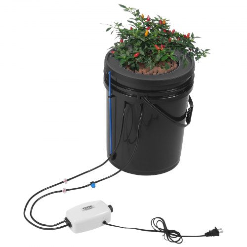 DWC Hydroponics Grow System, hydroponiskt odlingssystem med Top Drip Kit, 5-gallon djupvattenkultur med luftpump, luftsten och vattennivåanordning för bladgrönsaker (1 hink + Top Drip Kit)