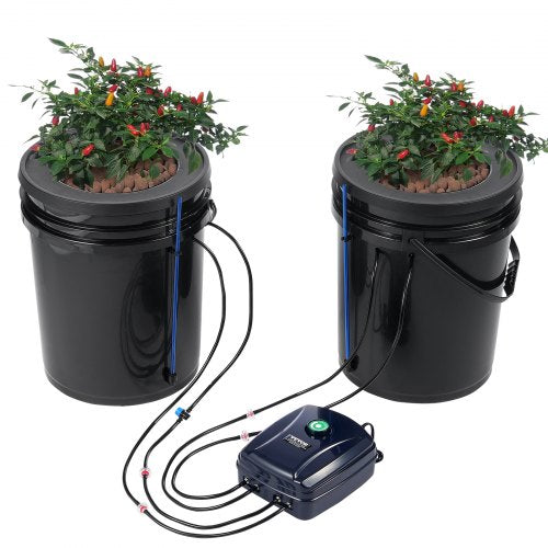 DWC Hydroponics Grow System, hydroponiskt odlingssystem med toppdroppskit, djupvattenkultur, 5-gallon, 2 hinkar, med luftpump, luftstenar och vattennivåanordning för bladgrönsaker
