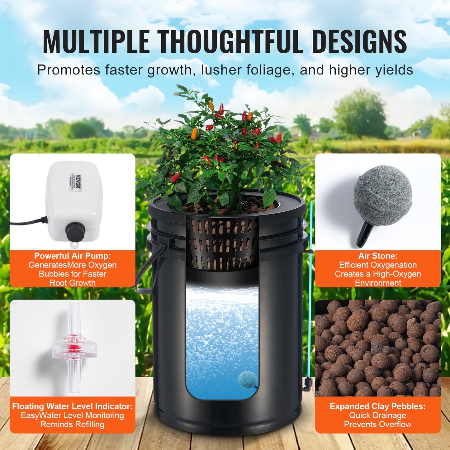 DWC Hydroponics Grow System, Hydroponic Growing System with Top Drip Kit, Deep Water Culture 5-Gallon 2 Buckets, with Air Pump, Air Stones and Water Level Device for Leafy Vegetables