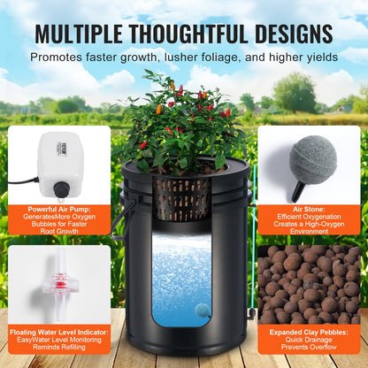 DWC Hydroponics Grow System, Hydroponic Growing System with Top Drip Kit, Deep Water Culture 5-Gallon 2 Buckets, with Air Pump, Air Stones and Water Level Device for Leafy Vegetables