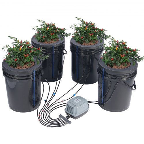 DWC Hydroponics Grow System, hydroponiskt odlingssystem med toppdroppskit, djupvattenkultur, 5-gallon, 4 hinkar, med luftpump, luftstenar och vattennivåanordning för bladgrönsaker