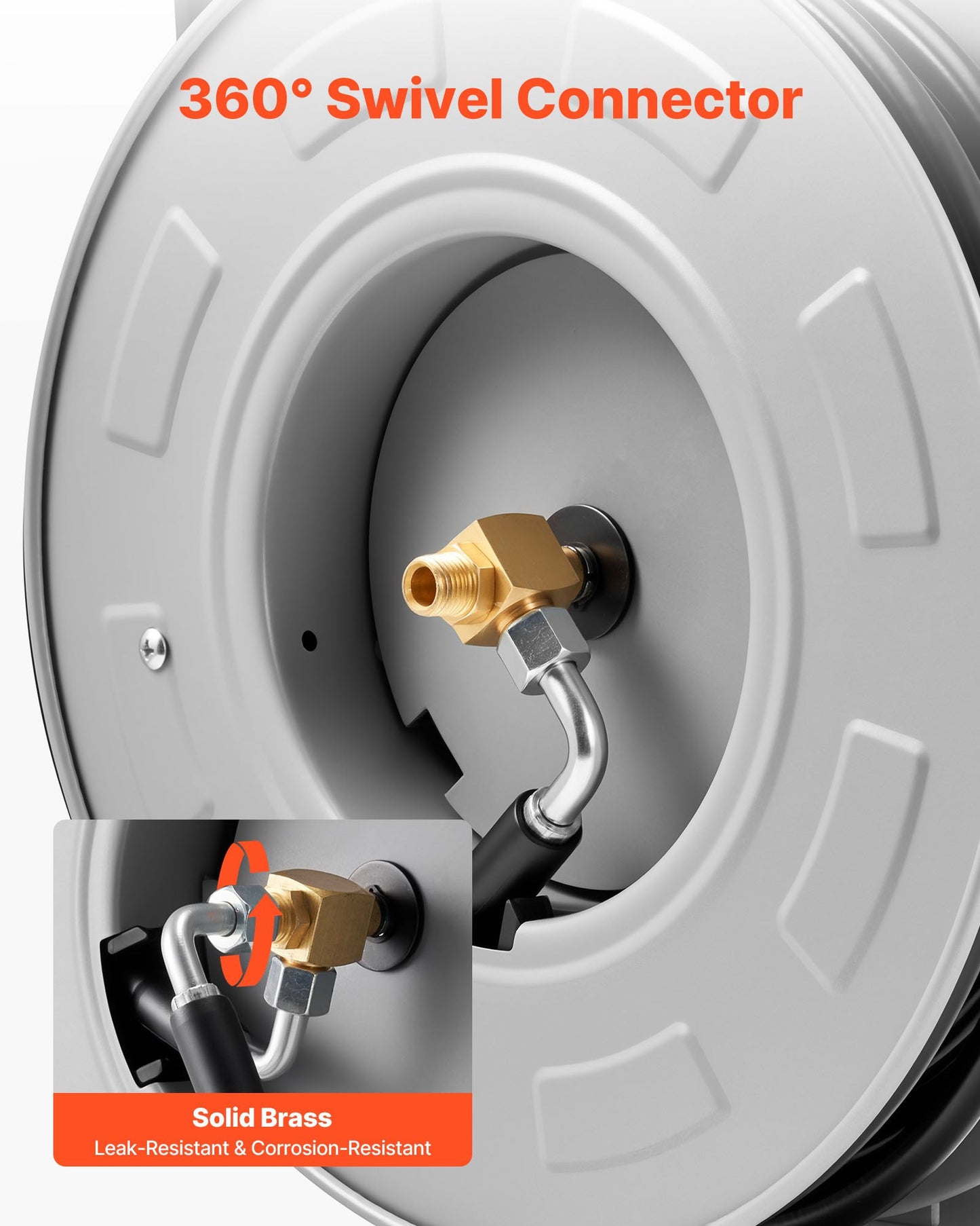 Högtryckstvättsslangvinda, 19,8 mx 6,4 mm indragbar kraftfull slangvinda i stål, 3200 PSI max, automatisk återupplindning, flexibel vägg-/golvmonterad för biltvätt, trädgård, golvrengöring